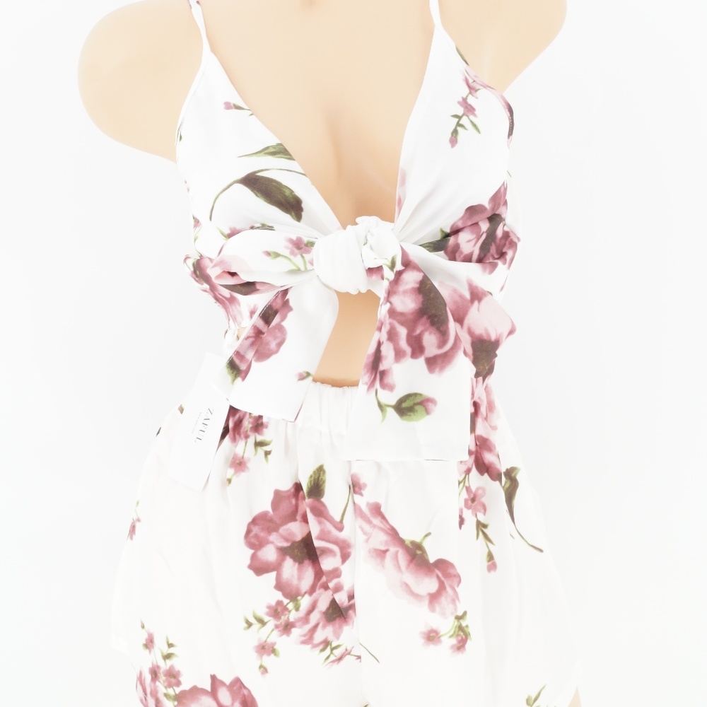 LAST1! XL Floral Bow Tie Front Girly Girl Romper - Picture 2 of 8